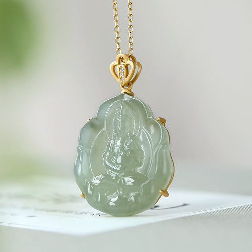 Natural Jade Pendant Nephrite Silver Guanyin Pendant