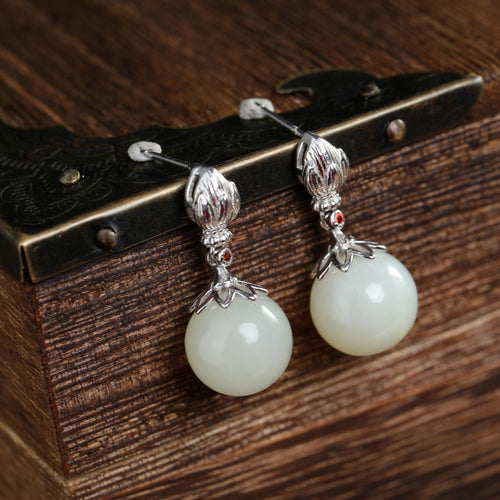 Natural Jade Earrings Nephrite Silver Earrings