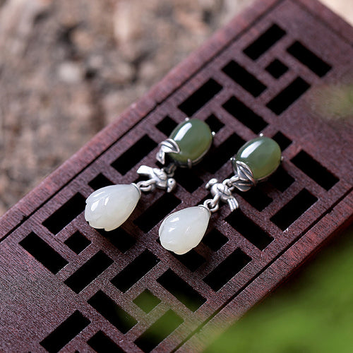 Natural Jade Earrings Nephrite Silver Earrings