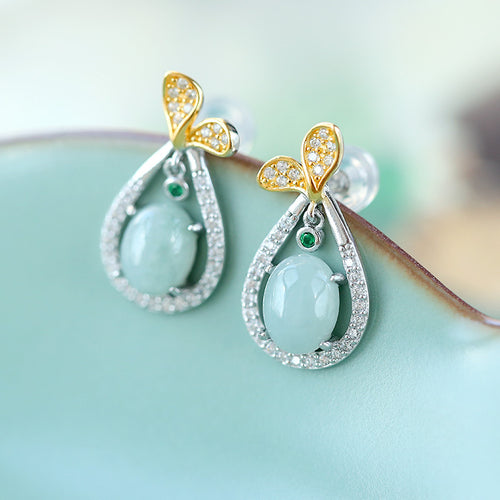 Natural Jade Earrings Jadeite Silver Earrings
