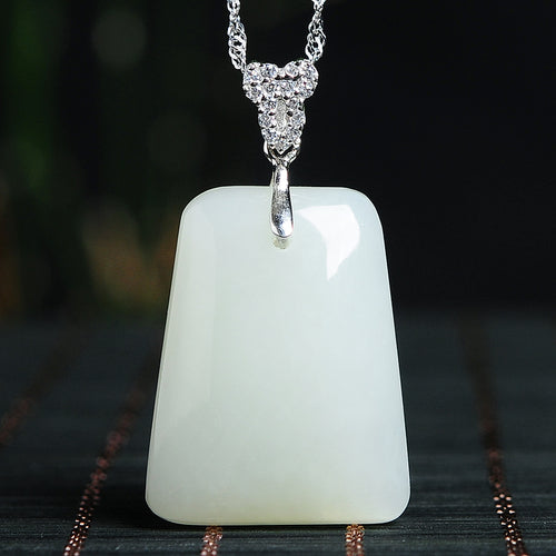 Natural Jade Pendant Nephrite Silver Pendant