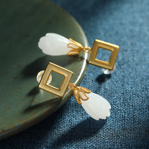 Natural Jade Earrings Nephrite Silver Earrings