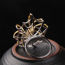 Natural Jade Ring Nephrite Silver Spider Adjustable Ring