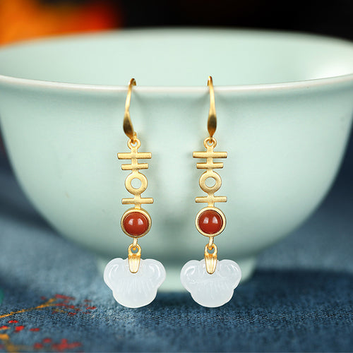 Natural Jade Earrings Nephrite Agate Silver Earrings
