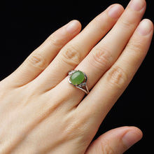 Natural Jade Ring Nephrite Silver Zircon Adjustable Ring