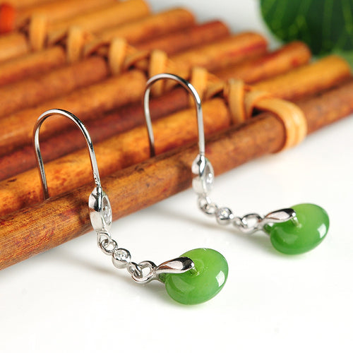 Natural Jade Earrings Nephrite Silver Earrings