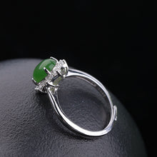 Natural Jade Ring Nephrite Silver Zircon Adjustable Ring