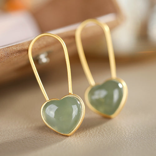 Natural Jade Earrings Nephrite Silver Earrings