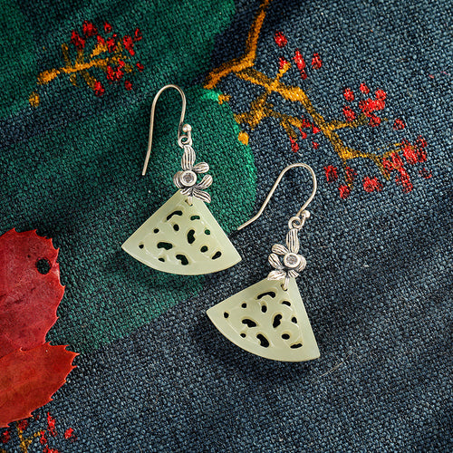 Natural Jade Earrings Nephrite Silver Earrings