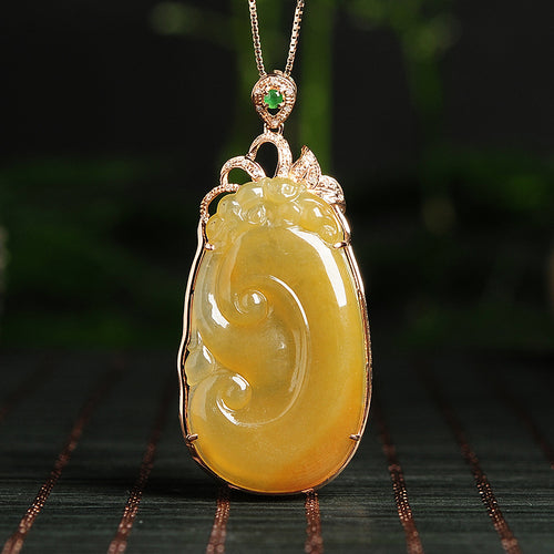 Natural jade pendant jadeite gold Ruyi pendant necklace