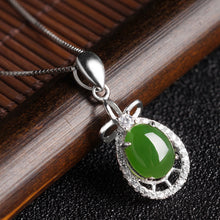 Natural Jade Pendant Nephrite Silver Zircon Pendant