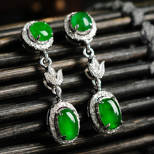 Natural jade earrings jadeite gold earrings