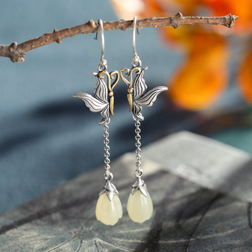 Natural Jade Earrings Nephrite Silver Earrings