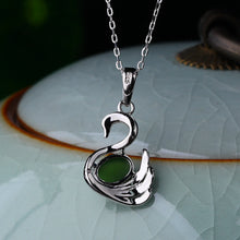 Natural Jade Pendant Nephrite Silver Swan Pendant