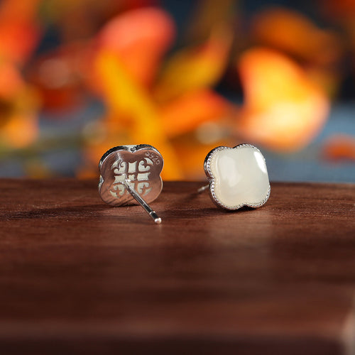 Natural Jade Earrings Nephrite Silver Earrings