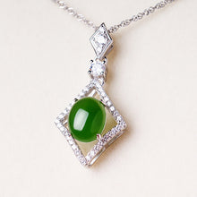 Natural Jade Pendant Nephrite Silver Zircon Pendant