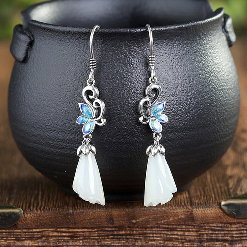 Natural Jade Earrings Nephrite Silver Earrings