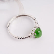Natural Jade Ring Nephrite Silver Zircon Adjustable Ring