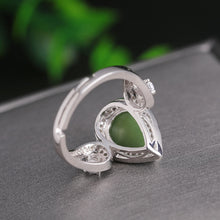 Natural Jade Ring Nephrite Silver Zircon Adjustable Ring