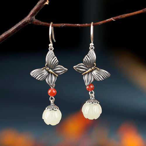 Natural Jade Earrings Nephrite Silver Earrings