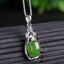 Natural Jade Pendant Nephrite Silver Zircon Pendant
