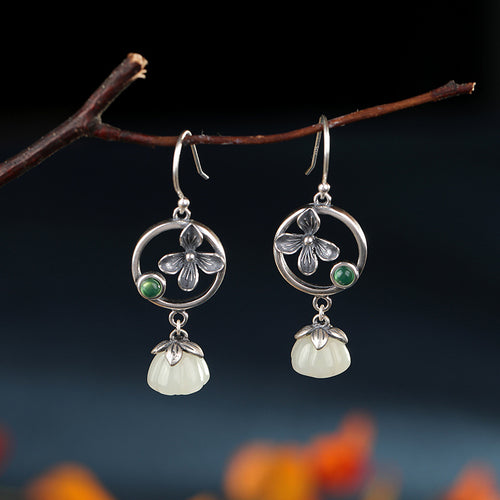 Natural Jade Earrings Nephrite Silver Earrings