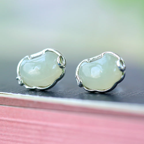 Natural Jade Earrings Nephrite Silver Earrings