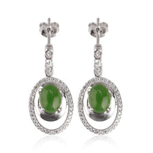 Natural Jade Earrings Nephrite Silver Zircon Earrings