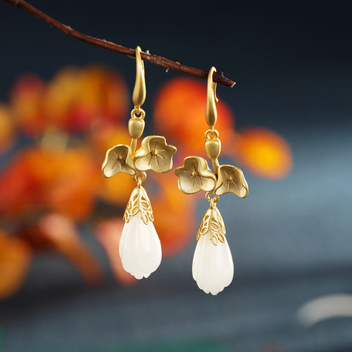 Natural Jade Earrings Nephrite Silver Earrings