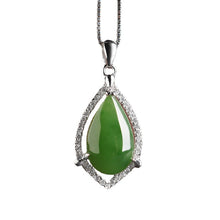 Natural Jade Pendant Nephrite Silver Zircon Pendant