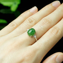 Natural Jade Ring Nephrite Silver Zircon Adjustable Ring