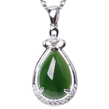 Natural Jade Pendant Nephrite Silver Zircon Pendant