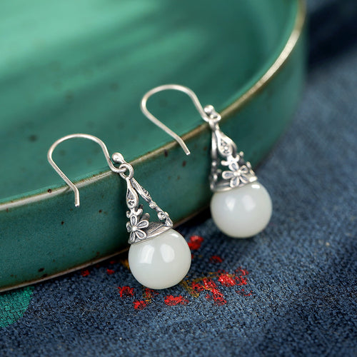 Natural Jade Earrings Nephrite Silver Earrings
