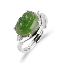 Natural Jade Ruyi Ring Nephrite Silver Zircon Adjustable Ring