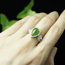 Natural Jade Ring Nephrite Silver Zircon Adjustable Ring