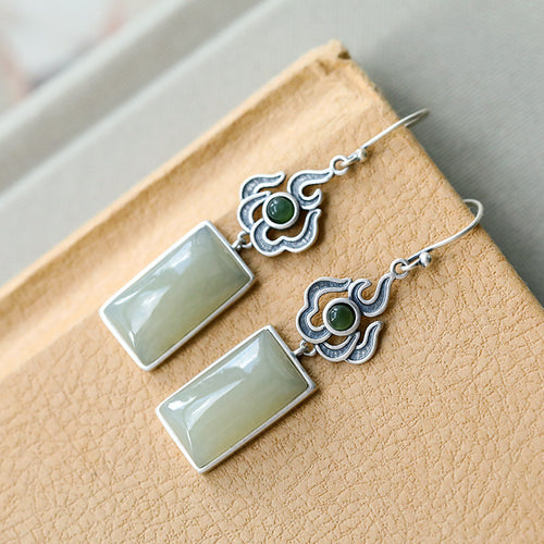 Natural Jade Earrings Nephrite Silver Earrings