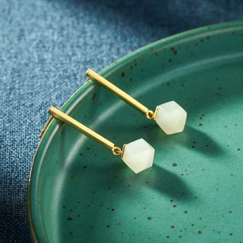 Natural Jade Earrings Nephrite Silver Earrings