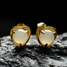 Natural Jade Earrings Nephrite Silver Heart-shaped Earrings WE32