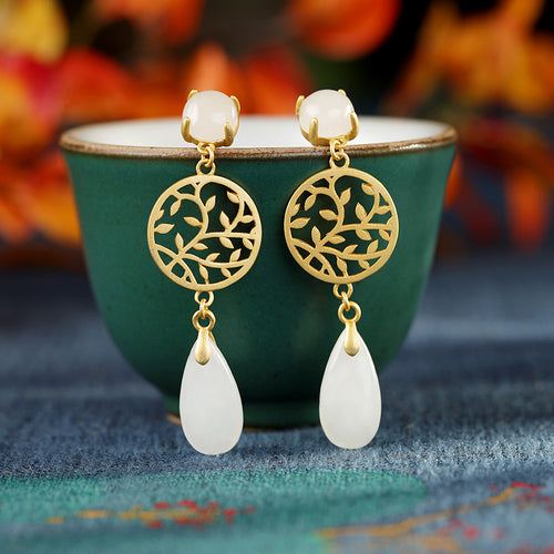 Natural Jade Earrings Nephrite Silver Earrings