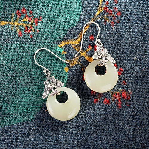Natural Jade Earrings Nephrite Silver Earrings