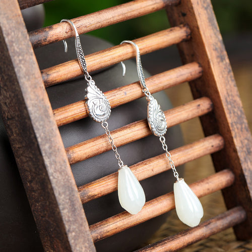 Natural Jade Earrings Nephrite Silver Earrings