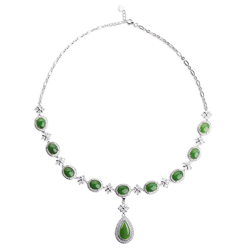 Natural Jade Necklace Nephrite Silver Necklace