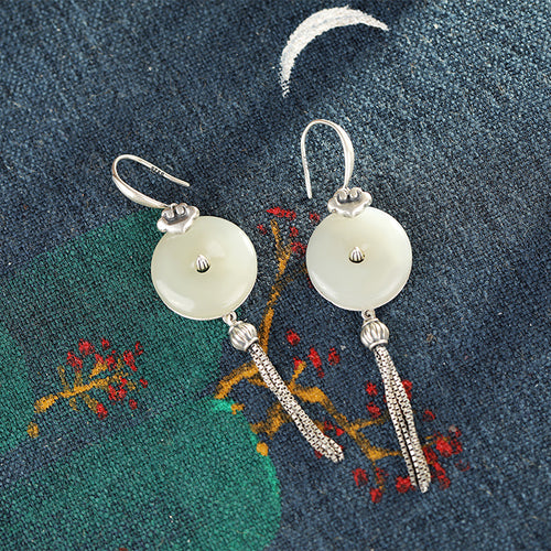 Natural Jade Earrings Nephrite Silver Earrings