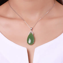 Natural Jade Pendant Nephrite Silver Zircon Pendant