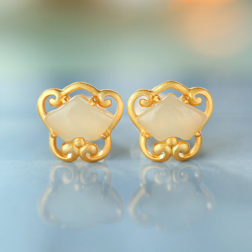 Natural Jade Earrings Nephrite Silver Earrings