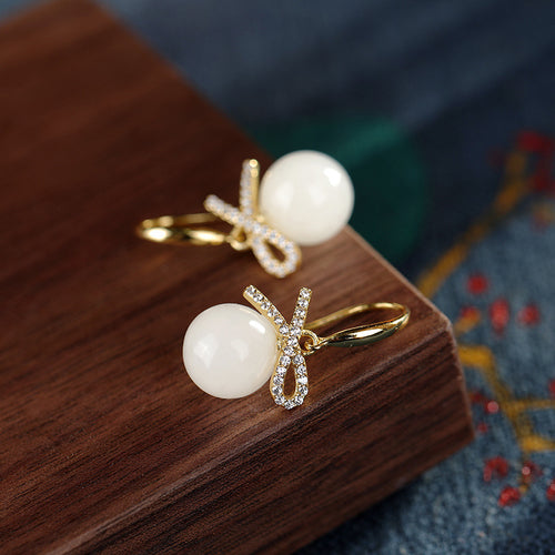 Natural Jade Earrings Nephrite Silver Earrings