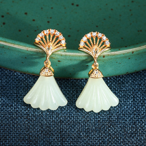 Natural Jade Earrings Nephrite Silver Earrings