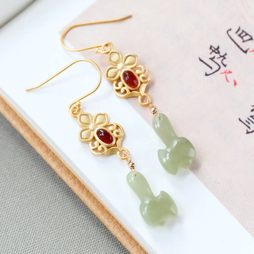 Natural Jade Earrings Nephrite Silver Earrings