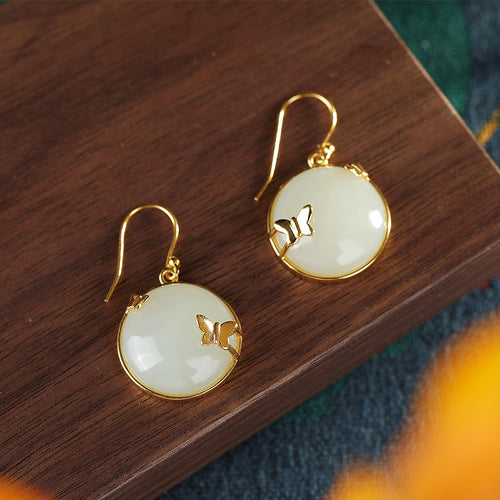 Natural Jade Earrings Nephrite Silver Earrings