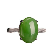 Natural Jade Ring Nephrite Silver Zircon Adjustable Ring